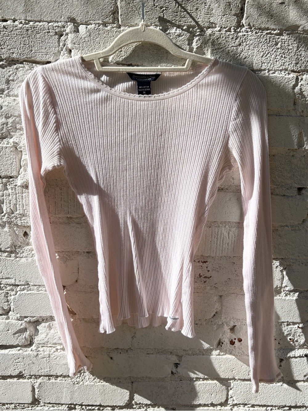 Abercrombie Ribbed Long-Sleeve Top - Light Pink